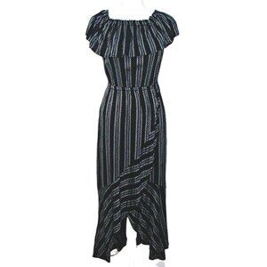 Elan Womens Black White Striped Salsa Dancing Spanish Style Maxi Dress Sz Medium